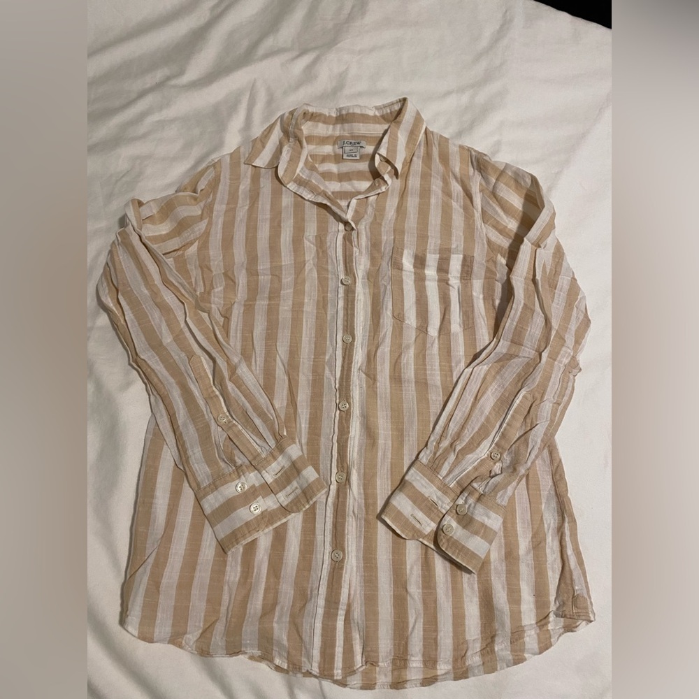 J. Crew Beige and White Striped Shirt 100% Cotton, Size S